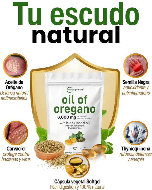 Aceite de Orégano 6000 mg 🌿💊 | Cápsulas Veganas de Alta Potencia (120)